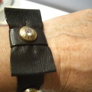 HENRI BINDEL STRETCH  LEATHER R BOW GOLD  BRACELET